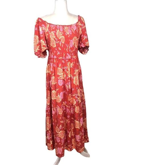 Zesica Dress Womens Size XL Orange Pink Floral Smocked Ruffle Beach Boho New - Picture 6 of 13